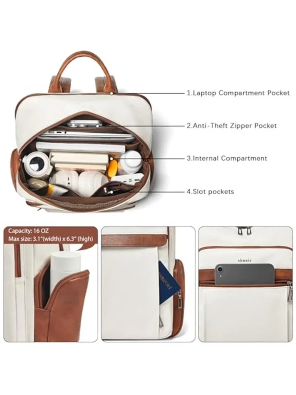 Leather Laptop Backpack for Women with 17 inch Vegan Leather Computer Backpack